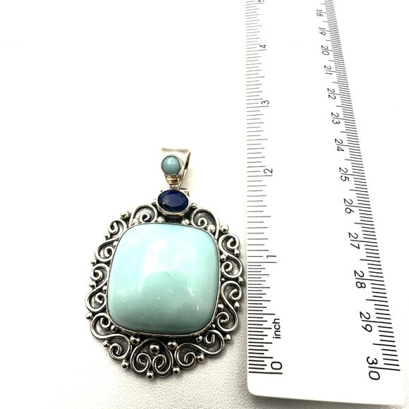Suarti BA Chalcedony & Lapis Lazuli Sterling Silver Large Pendant for Necklace - Picture 2 of 4